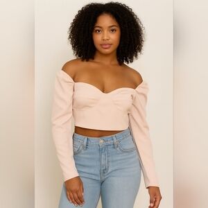 OPEN EDIT Bustier Long Sleeve Crop Top in pink smoke small NWT
